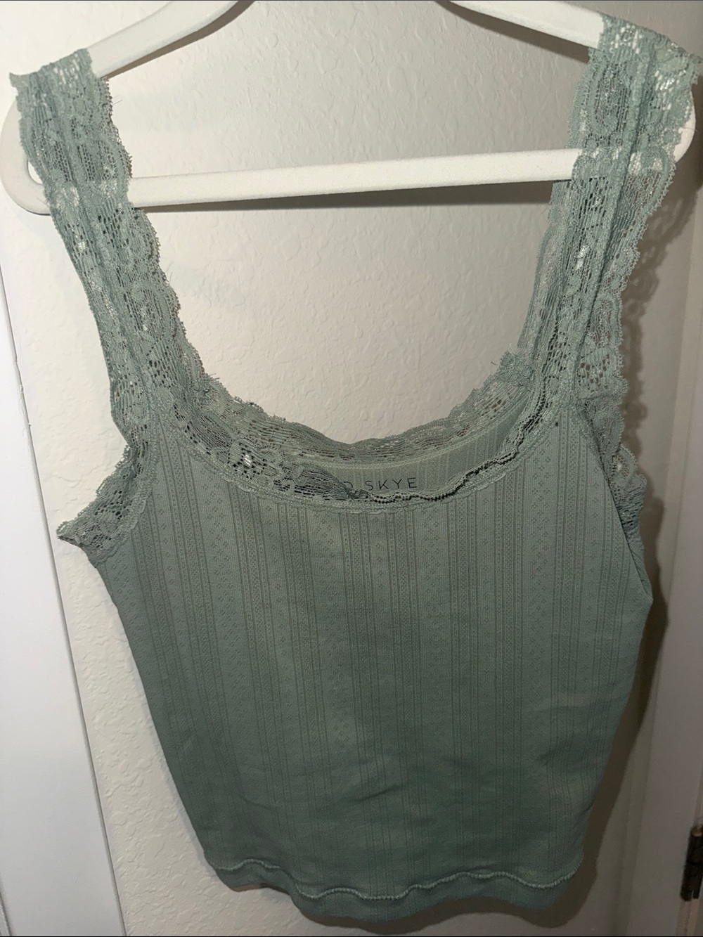 Wild Skye Lace Trim Ribbed Tank Top - Sage Green
